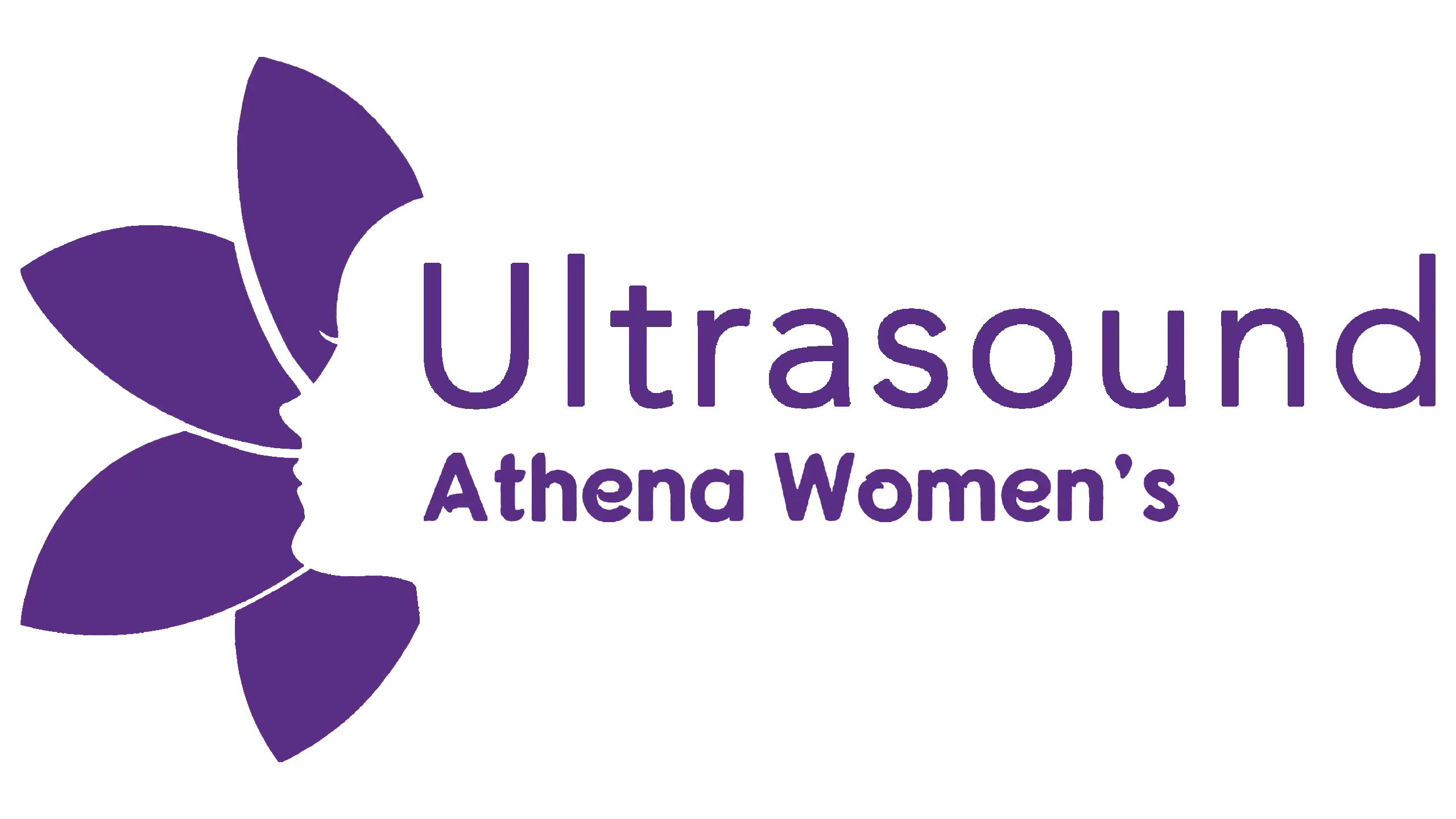 Full logo for Athena Women's Ultrasound, featuring a purple flower with a woman's profile in the negative space beside the clinic's name. Book your private women's ultrasound and pregnancy scan today.