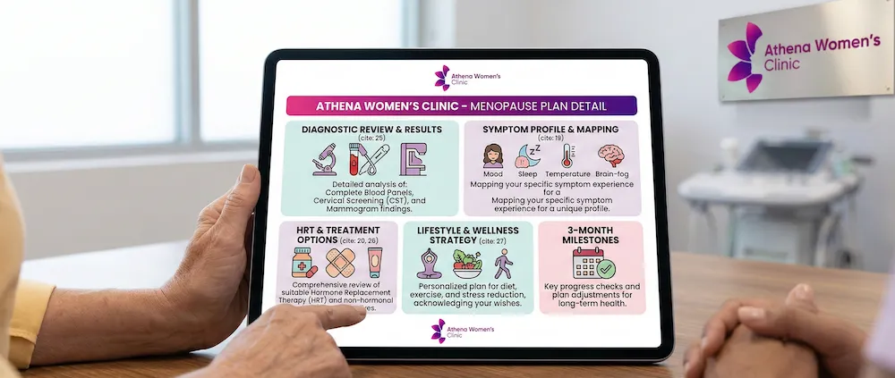 A supportive medical consultation at Athena Women's Clinic, representing our comprehensive menopause and perimenopause care in Perth.